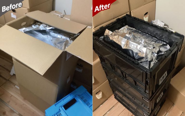 段ボールからコンテナーへ。茶葉保管をより安心に